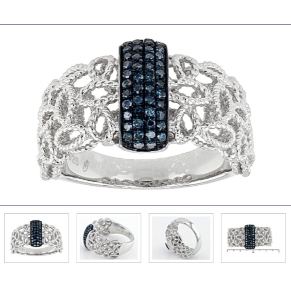 Blue Diamond Rhodium Over Sterling Silver Ring .20